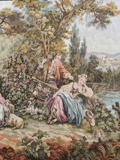 Bobyrug’s Nice French Aubusson Style Jacquard Tapestry « pastoral loves »