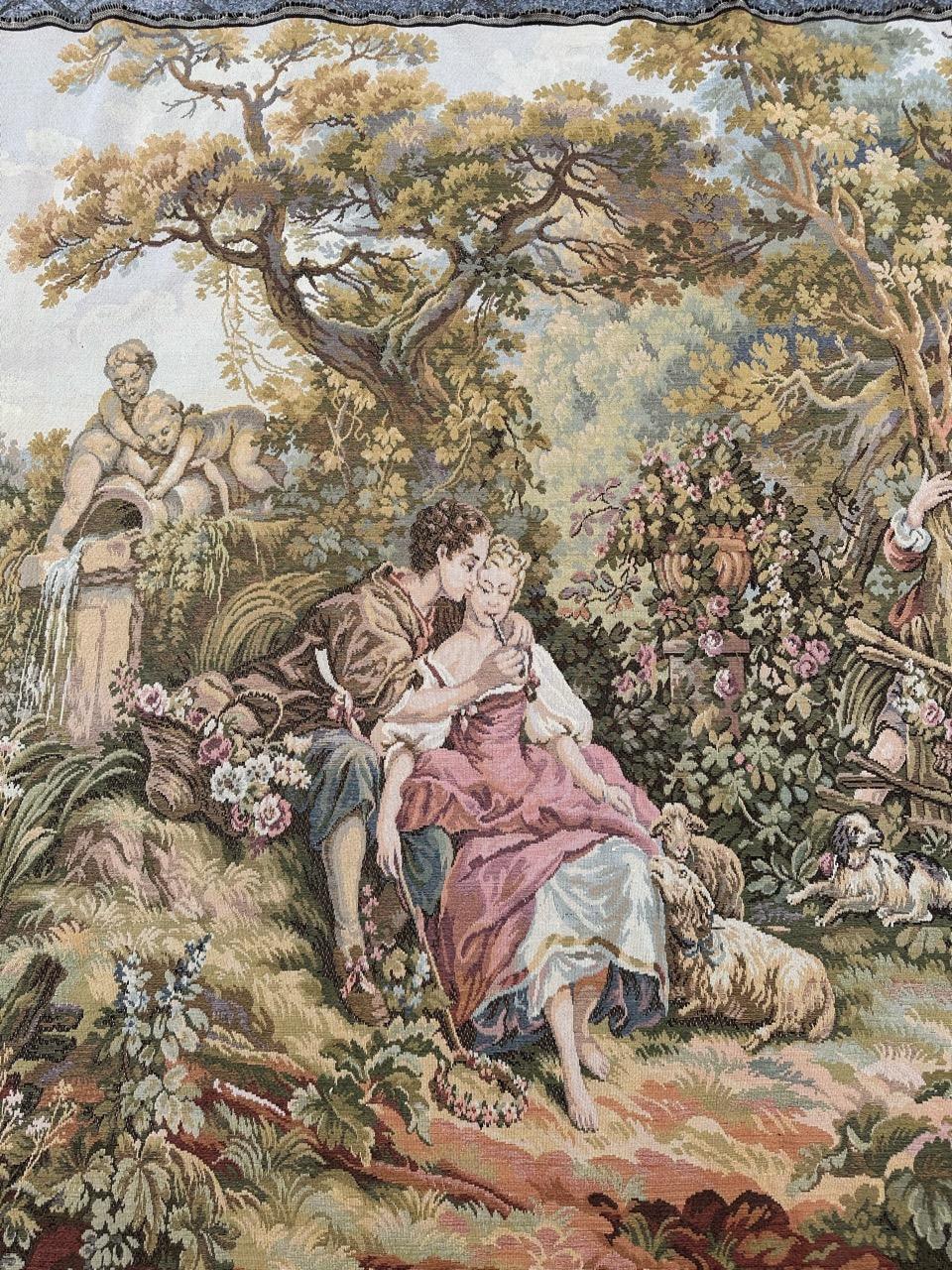 Machine-Made Bobyrug’s Nice French Aubusson Style Jacquard Tapestry « pastoral loves » For Sale