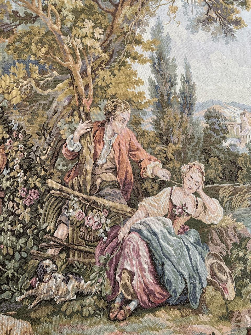 Bobyrug’s Nice French Aubusson Style Jacquard Tapestry « pastoral loves » For Sale 1