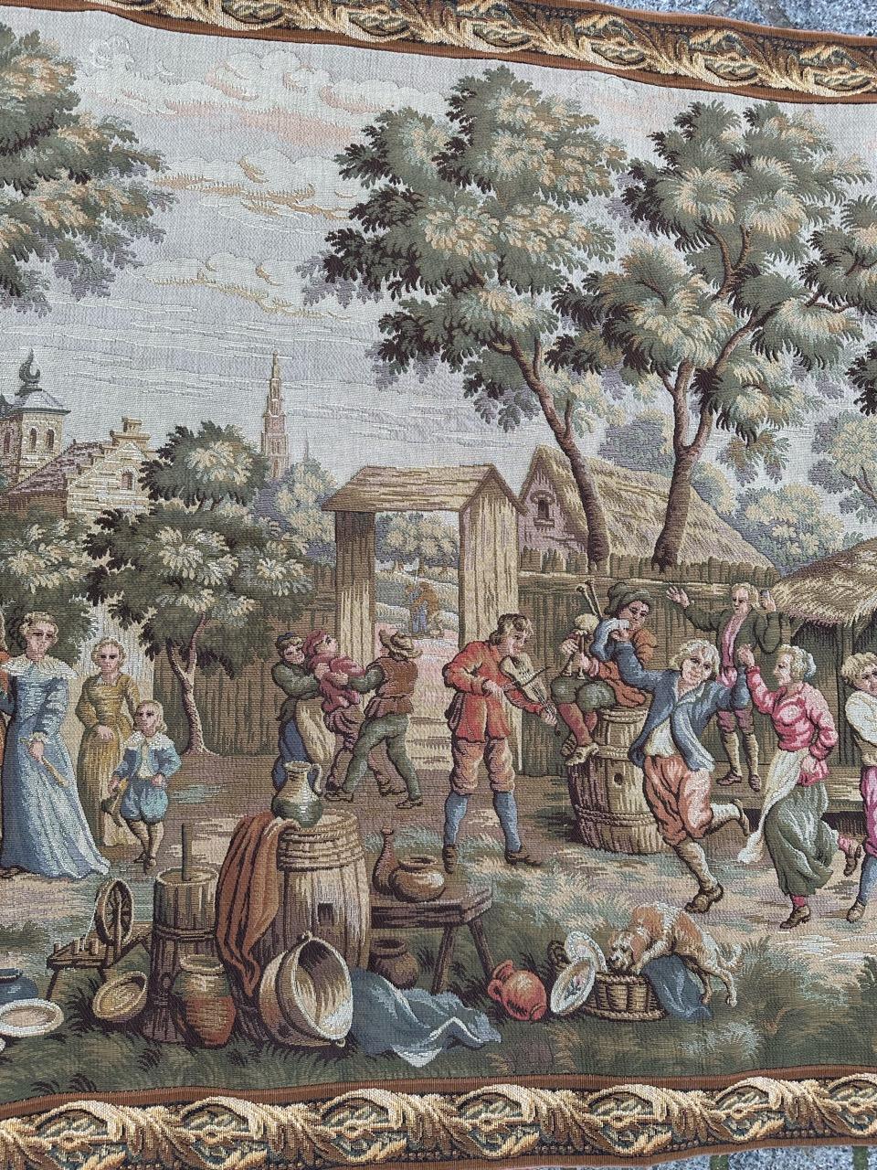 Bobyrug’s Nice French Aubusson Style Jacquard Tapestry « Villagers celebration » For Sale 6