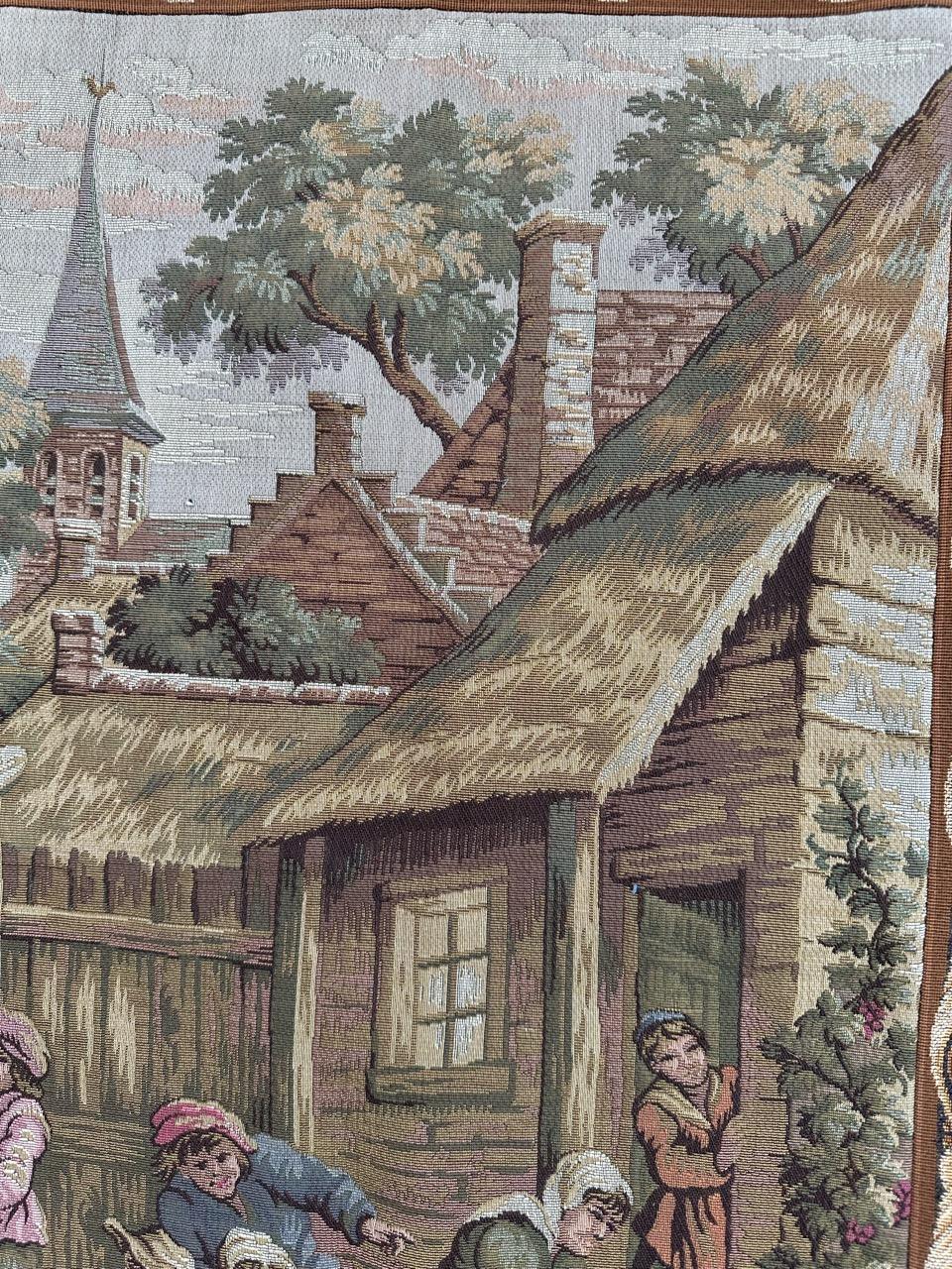 Bobyrug’s Nice French Aubusson Style Jacquard Tapestry « Villagers celebration » For Sale 7