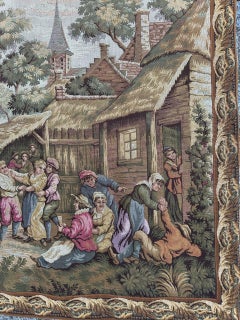 Bobyrug’s Nice French Aubusson Style Jacquard Tapestry « Villagers celebration »