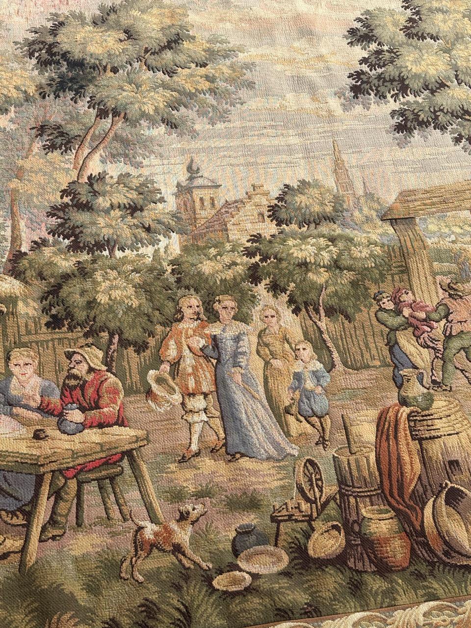 Bobyrug’s Nice French Aubusson Style Jacquard Tapestry « Villagers celebration » In Good Condition For Sale In Saint Ouen, FR