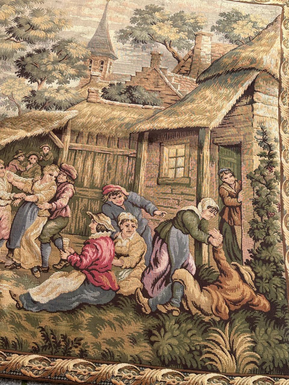 Cotton Bobyrug’s Nice French Aubusson Style Jacquard Tapestry « Villagers celebration » For Sale