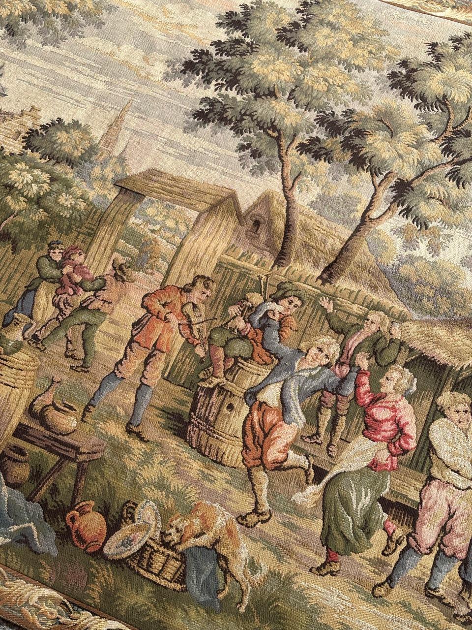 Bobyrug’s Nice French Aubusson Style Jacquard Tapestry « Villagers celebration » For Sale 1