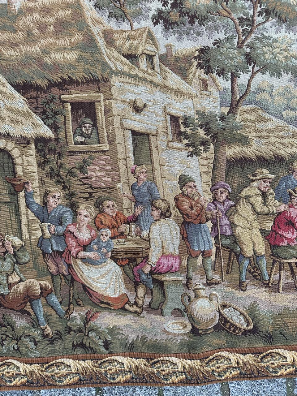 Bobyrug’s Nice French Aubusson Style Jacquard Tapestry « Villagers celebration » For Sale 2
