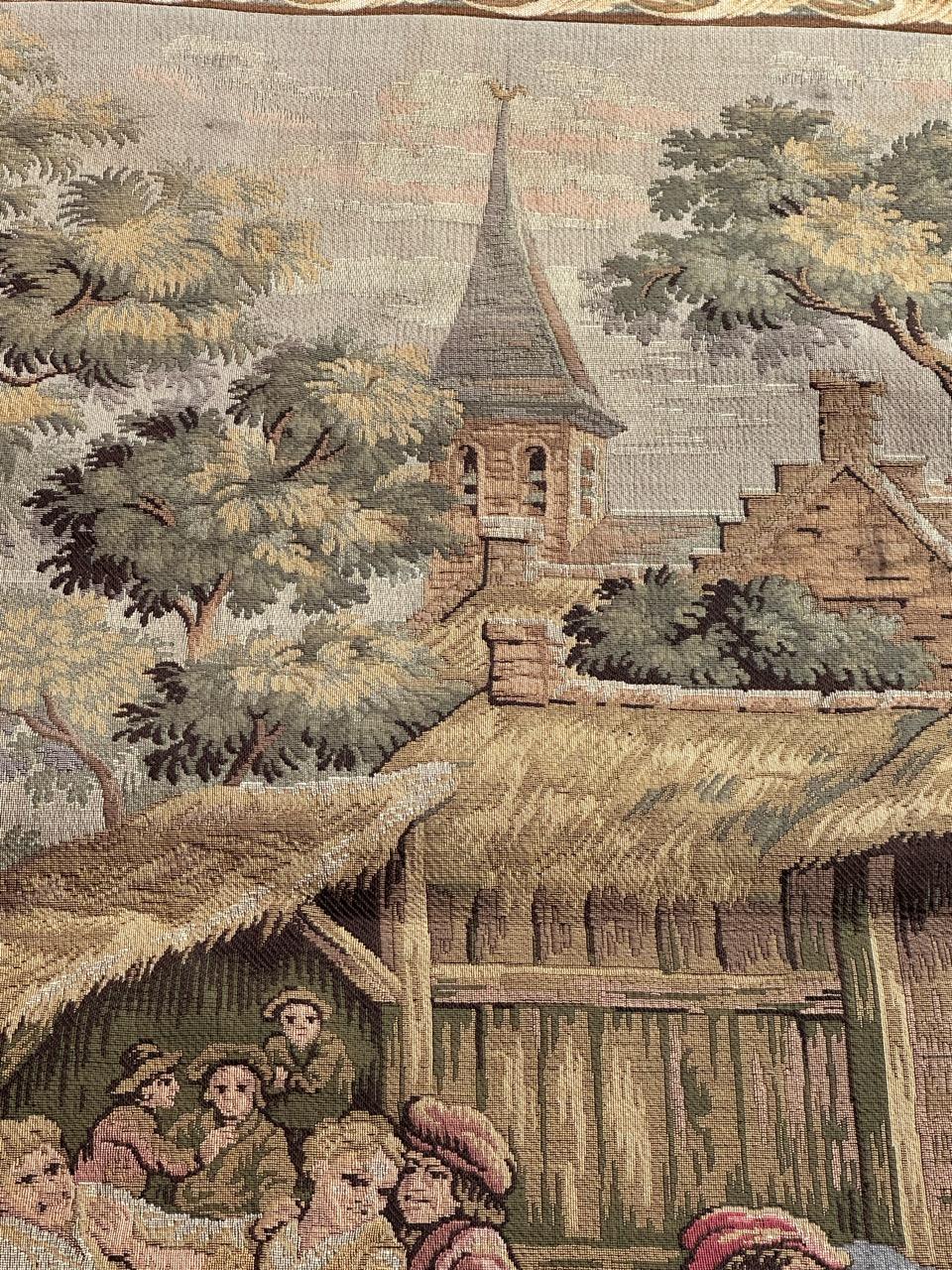Bobyrug’s Nice French Aubusson Style Jacquard Tapestry « Villagers celebration » For Sale 3