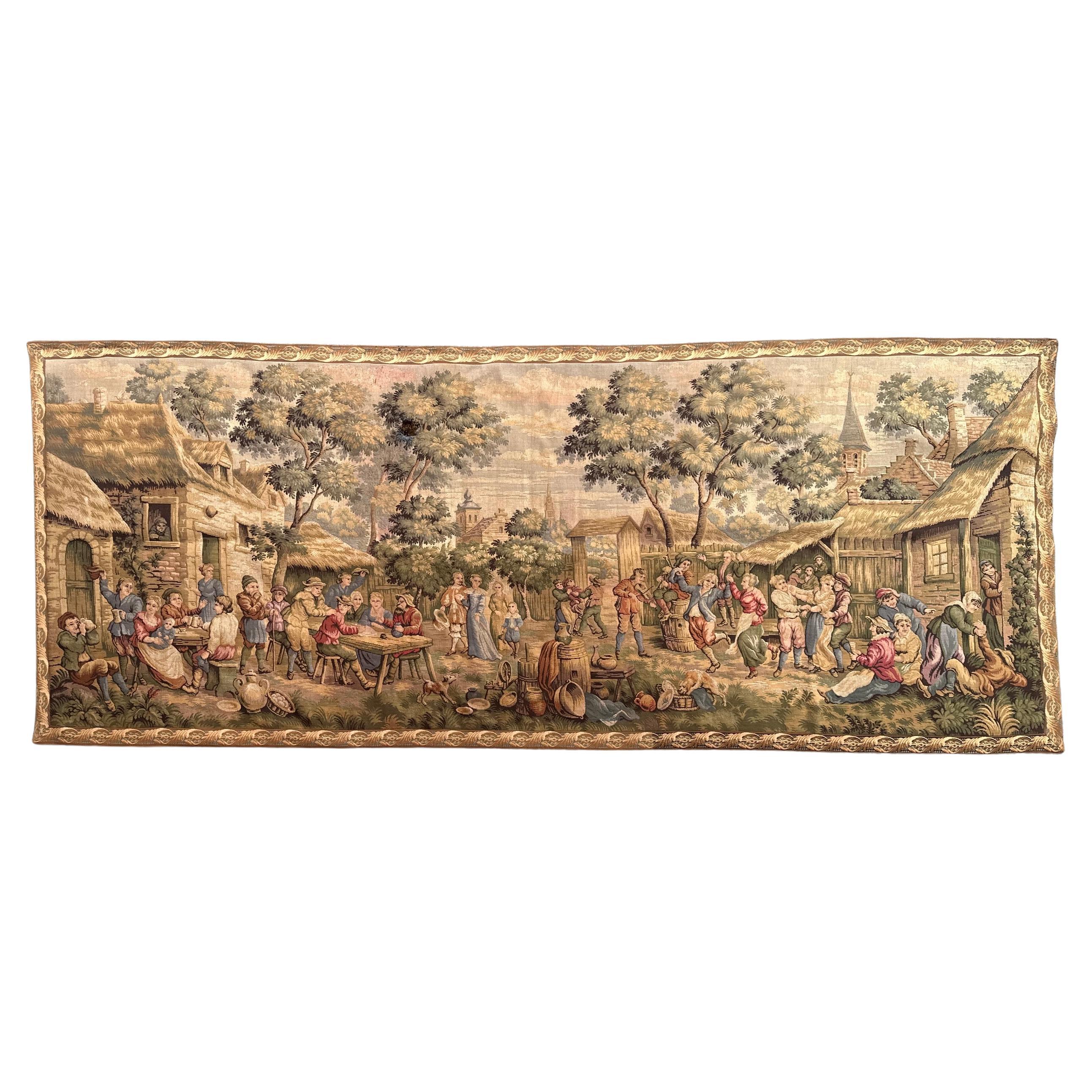 Bobyrug's Nice French Aubusson Style Jacquard Tapestry " Dorfbewohner Fest " im Angebot