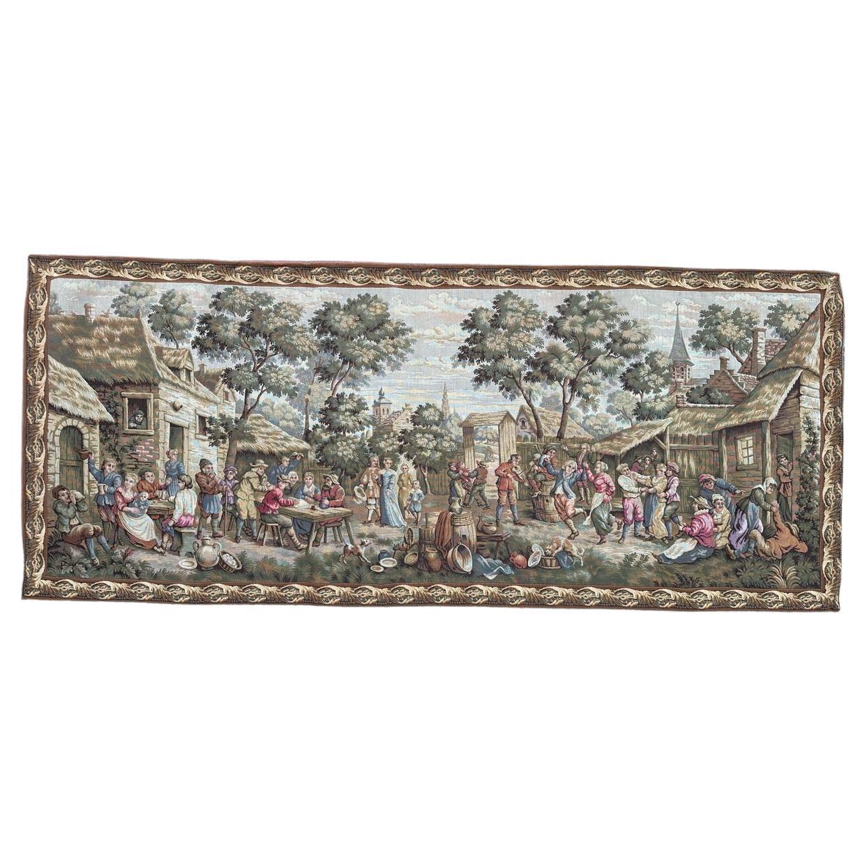 Bobyrug’s Nice French Aubusson Style Jacquard Tapestry « Villagers celebration » For Sale