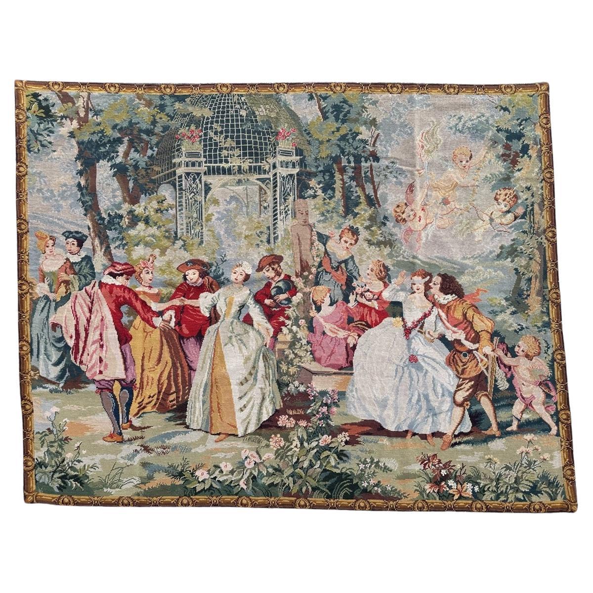 Bobyrug’s Nice French Aubusson style needlepoint Tapestry  For Sale
