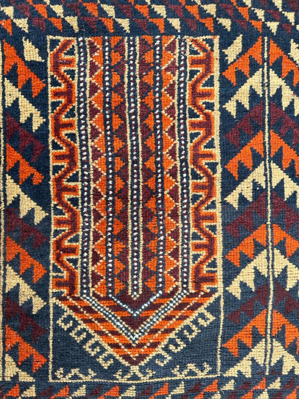 Nice little vintage Turkmen Baluch rug with beautiful geometrical and tribal design and nice colours, entirely hand knotted with wool on wool foundation.

✨✨✨
