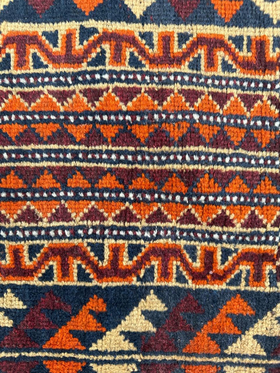 Hand-Knotted Bobyrug’s nice little vintage Baluch rug For Sale