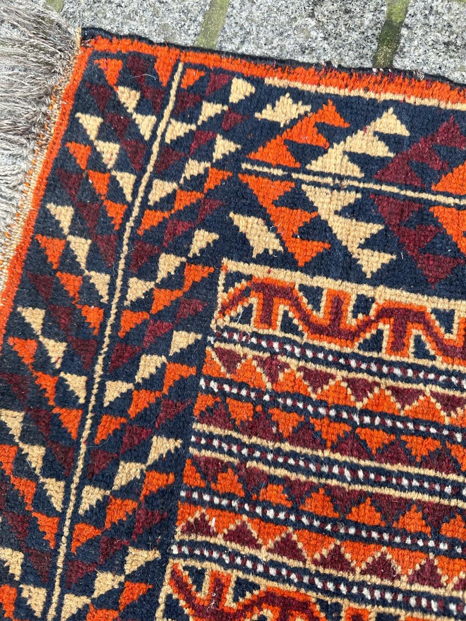 Wool Bobyrug’s nice little vintage Baluch rug For Sale