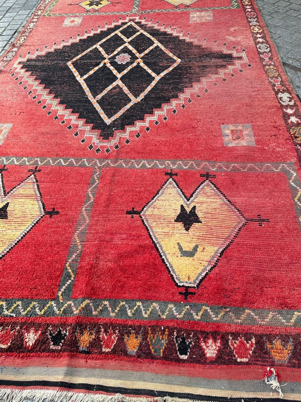 Bobyrug’s nice long Moroccan tribal rug For Sale 4