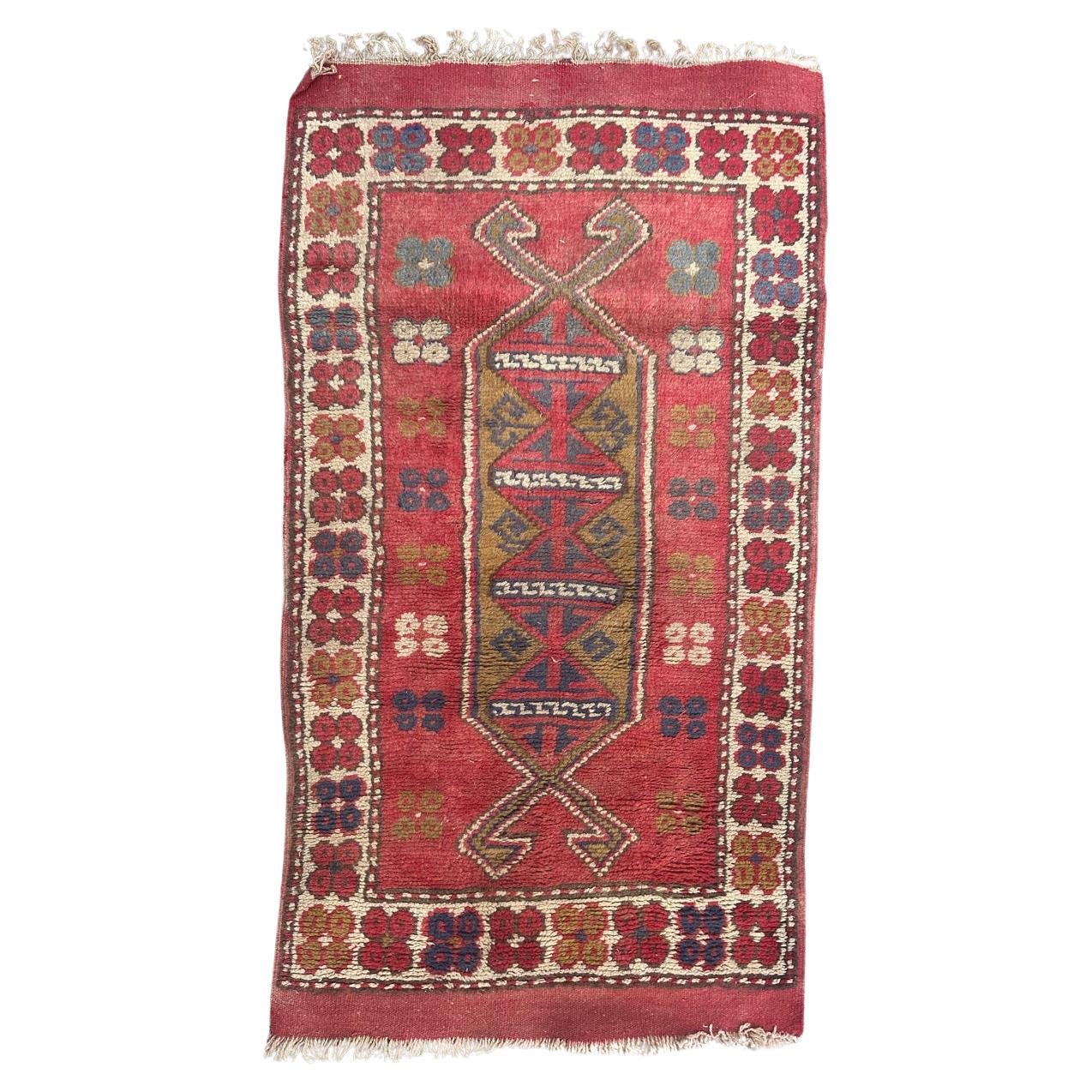 Bobyrug’s nice mid century Anatolian Turkish rug For Sale