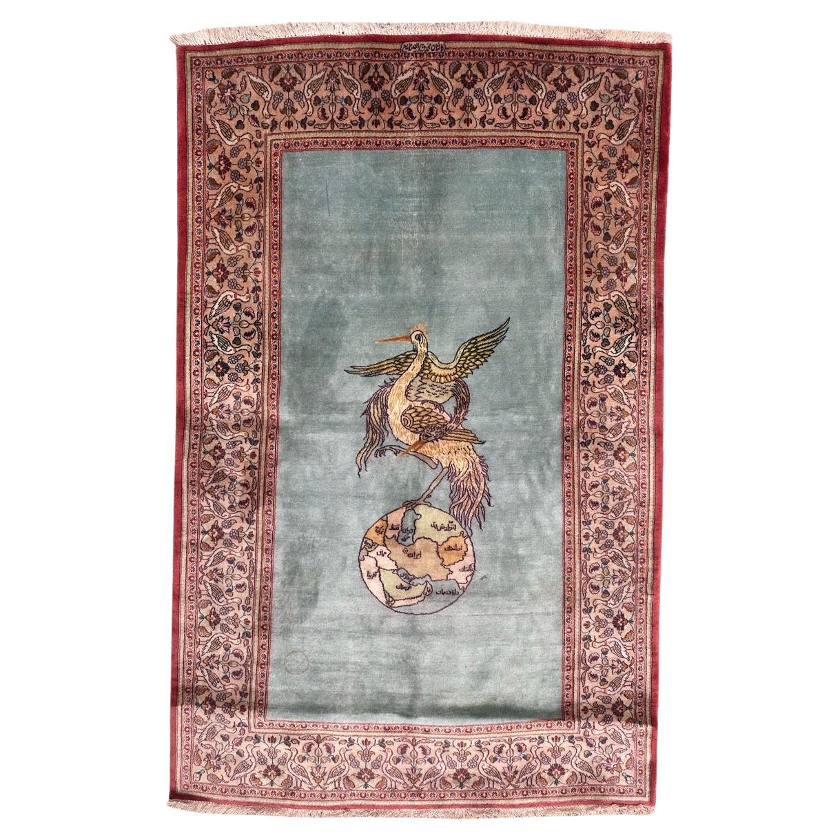 Bobyrug’s nice mid century Kashan Dabir rug For Sale