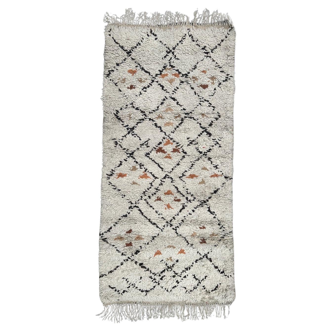Bobyrug’s nice mid century small  tribal Beni Ouarain Moroccan rug 