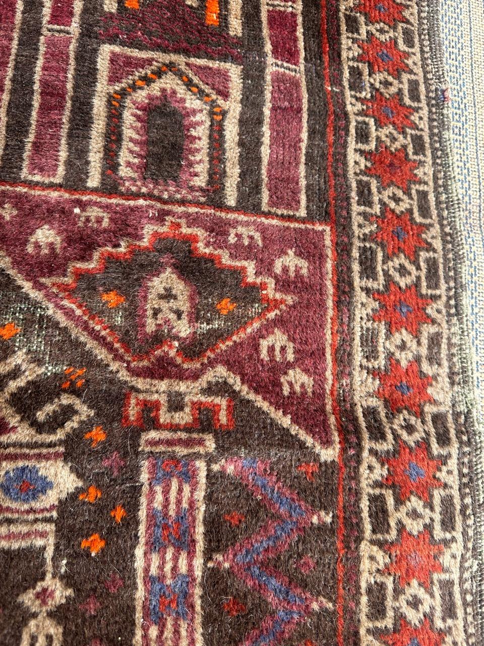Bobyrug’s nice mid century tribal Baluch rug  For Sale 2
