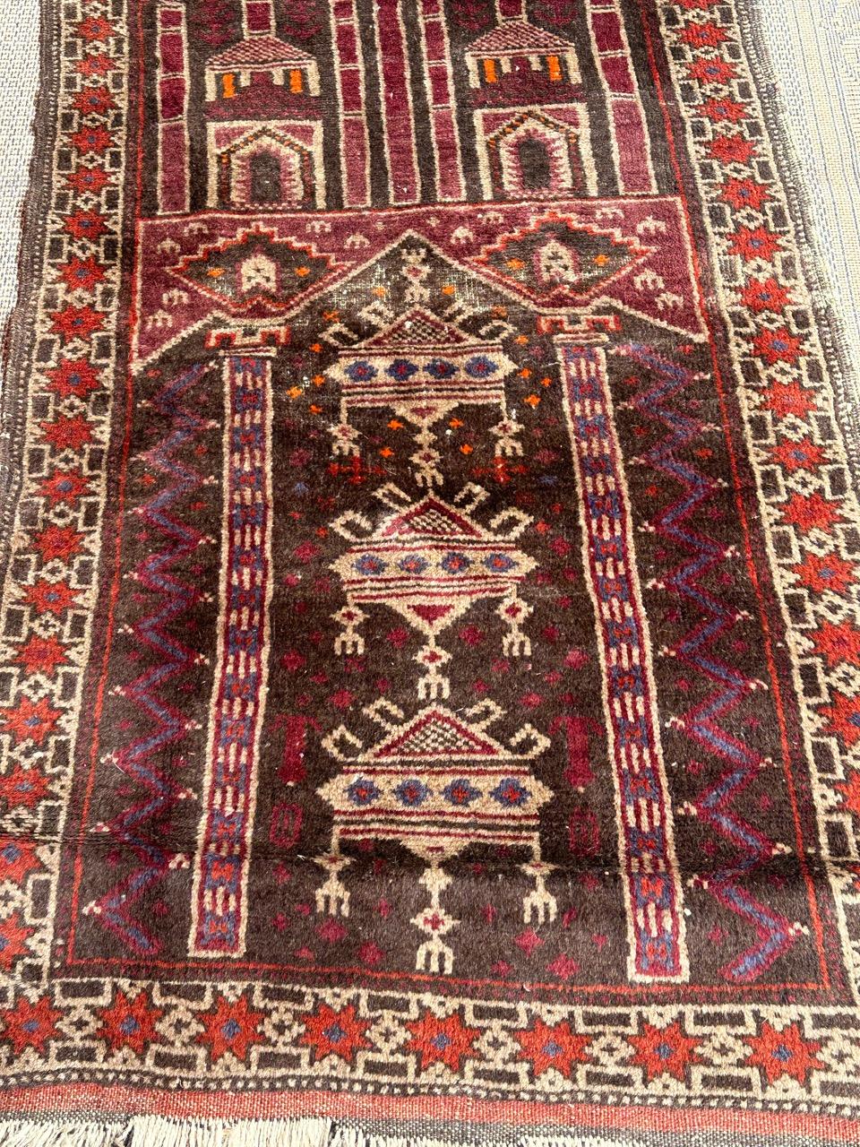 Wool Bobyrug’s nice mid century tribal Baluch rug  For Sale
