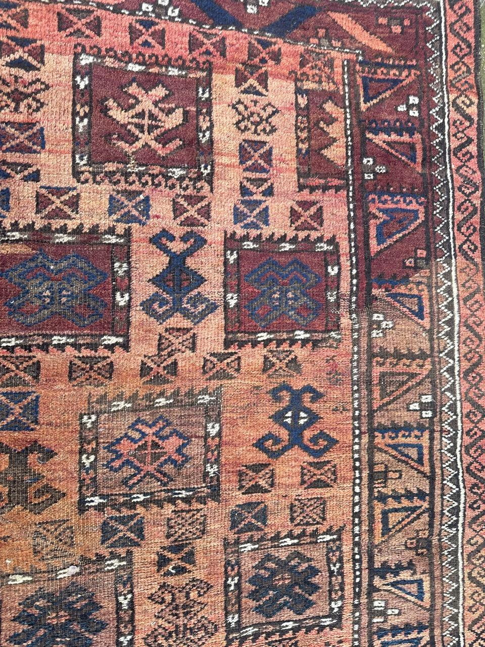 Bobyrug’s nice mid century Turkmen beluch rug For Sale 3