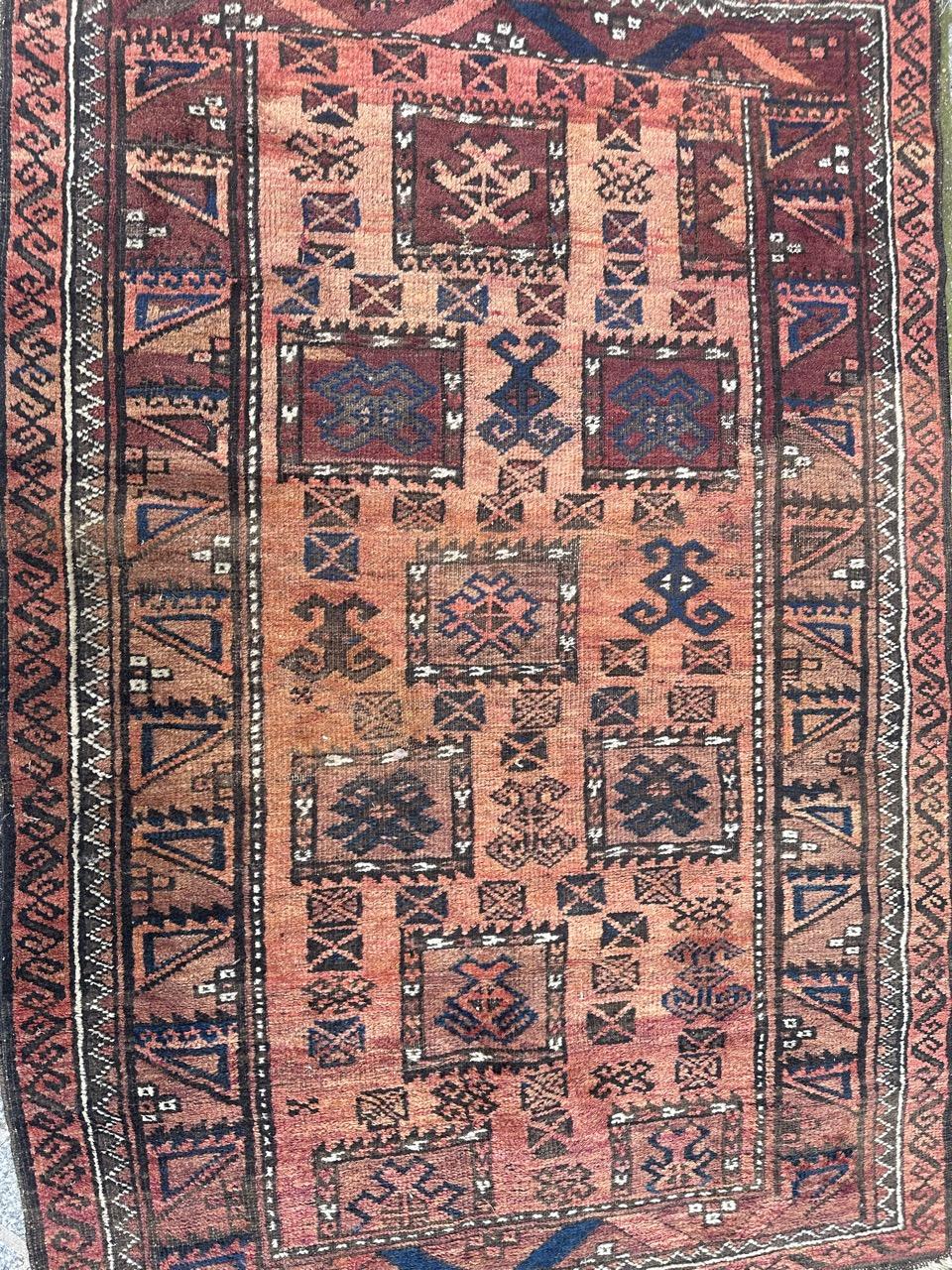 Bobyrug’s nice mid century Turkmen beluch rug For Sale 10