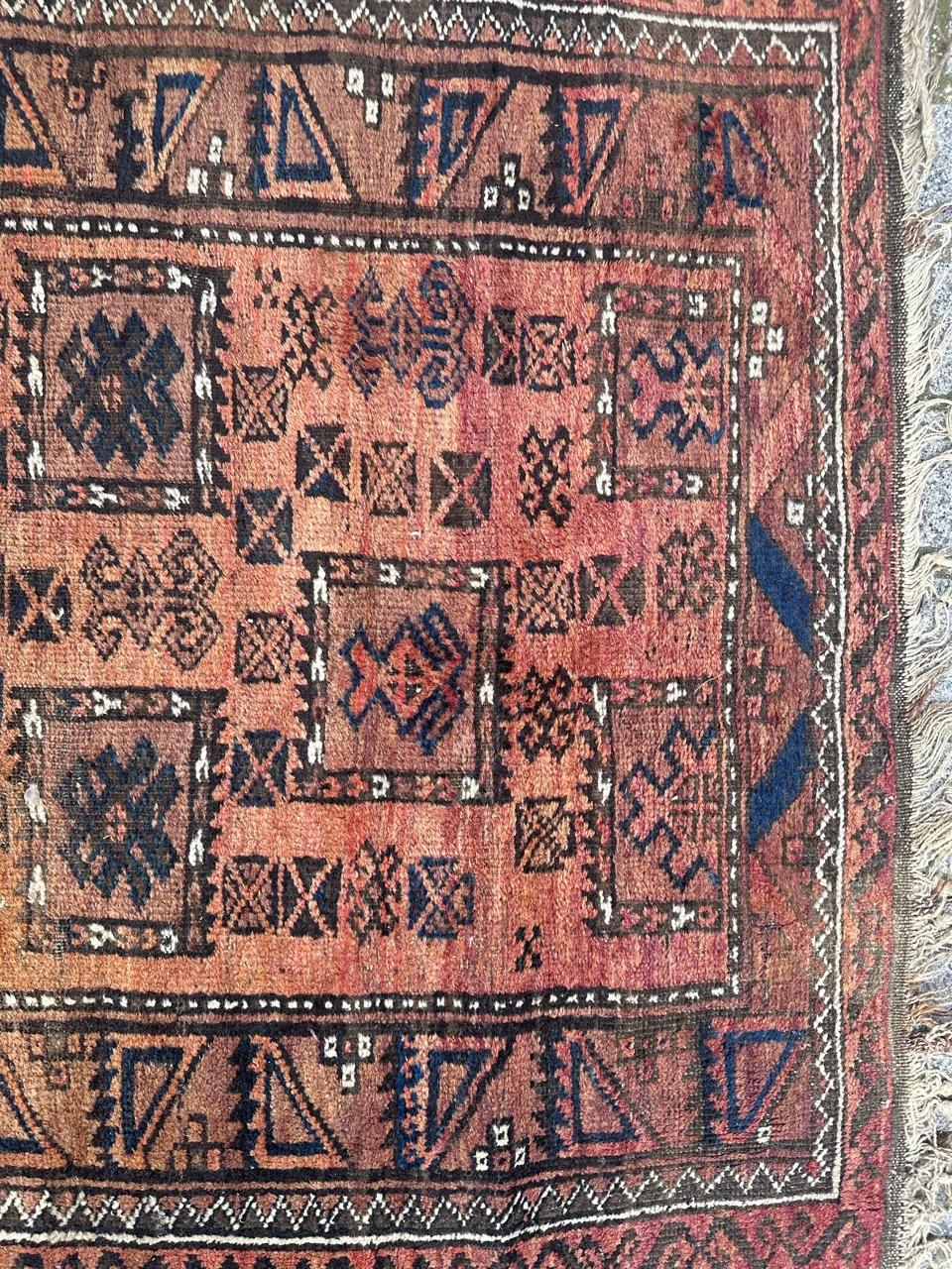Pretty vintage Turkmen afghan rug with beautiful geometrical and tribal design and nice natural colours, entirely hand knotted with wool on wool foundation. Some wears due to the age and use.

✨✨✨
