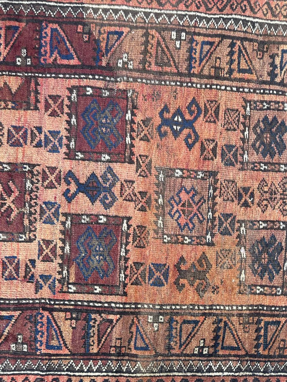 Afghan Bobyrug’s nice mid century Turkmen beluch rug For Sale