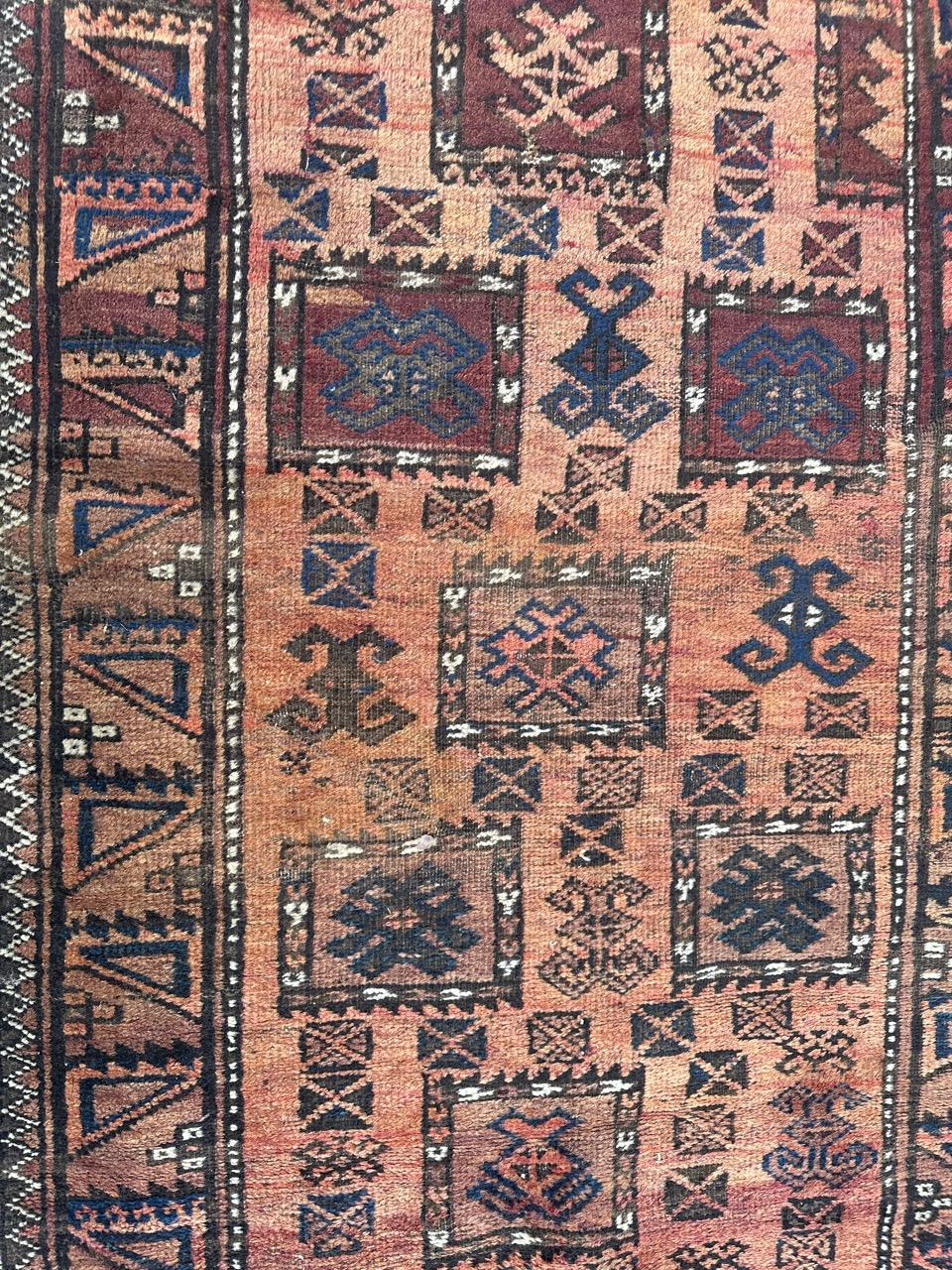 Bobyrug’s nice mid century Turkmen beluch rug For Sale 1