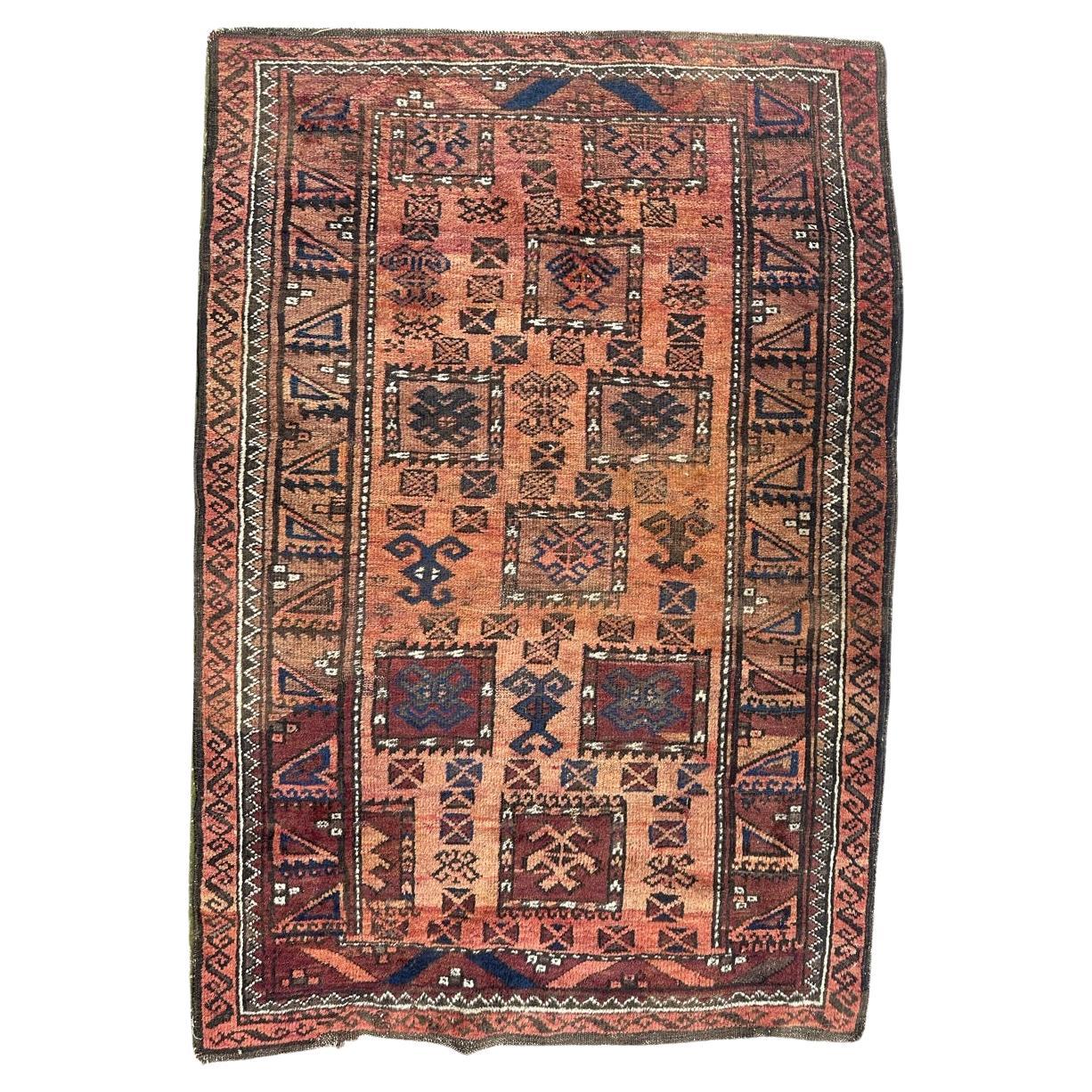 Bobyrug’s nice mid century Turkmen beluch rug For Sale