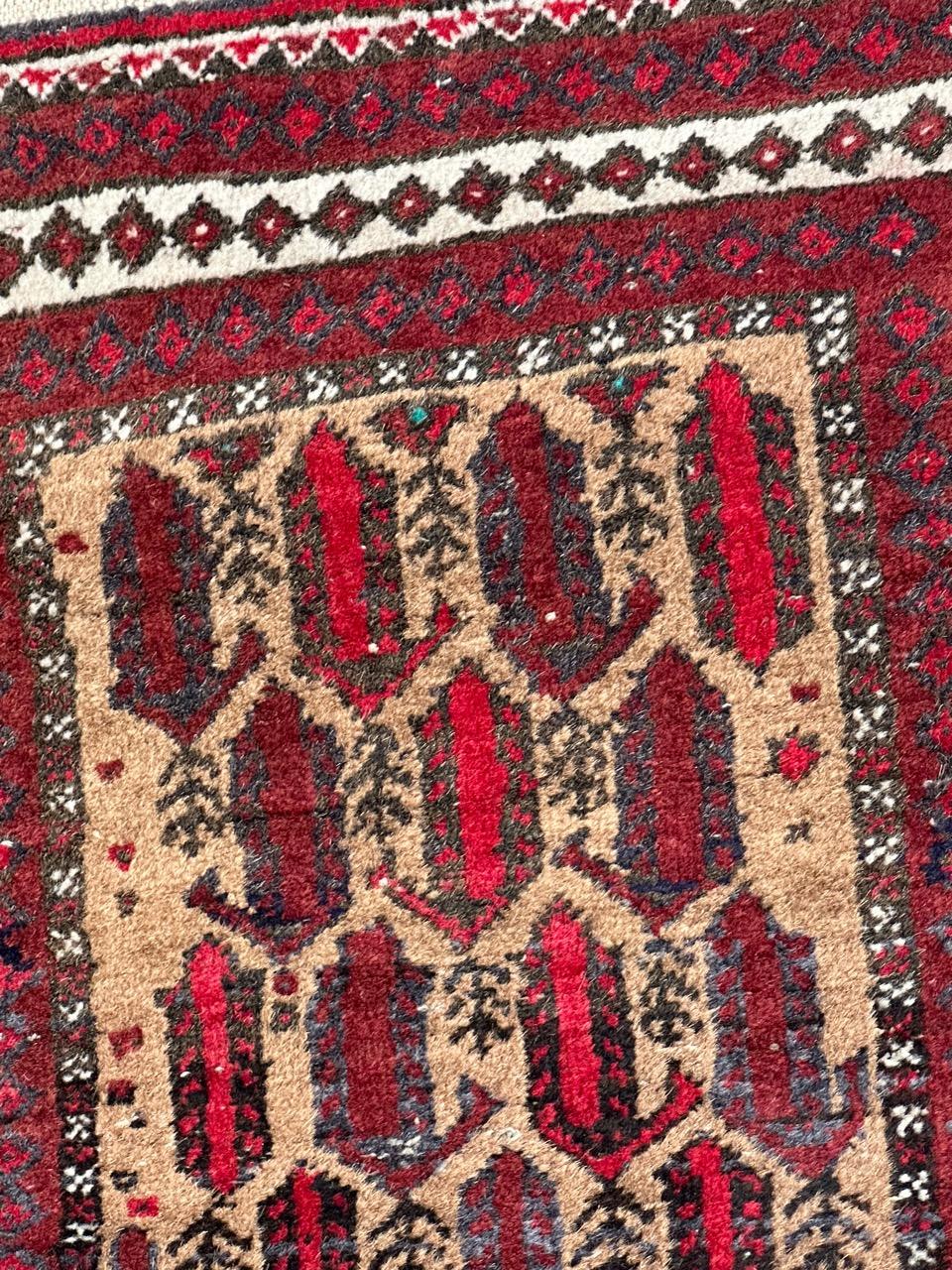 Hand-Knotted Bobyrug’s nice small vintage Baluch rug  For Sale