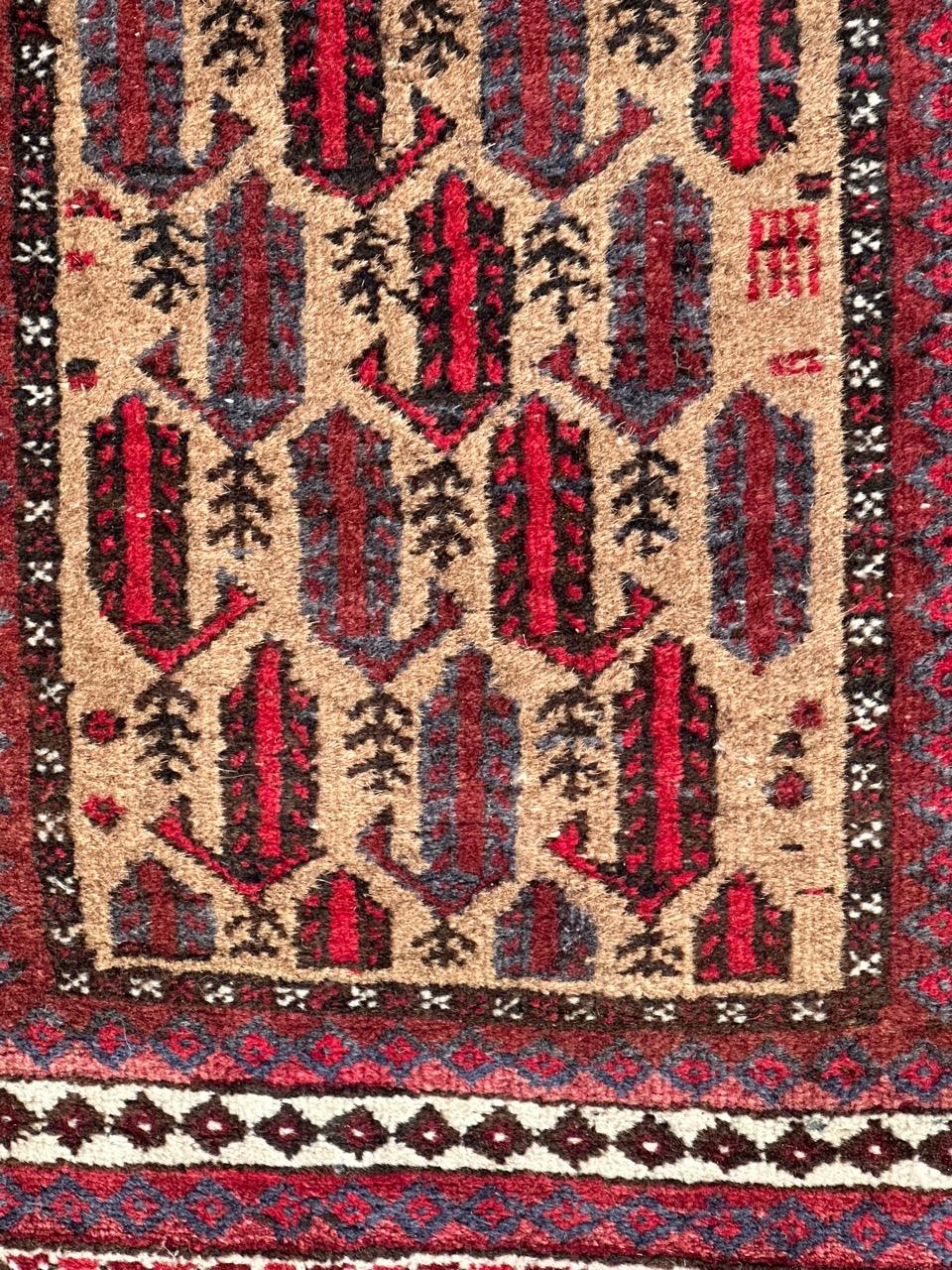 20th Century Bobyrug’s nice small vintage Baluch rug  For Sale