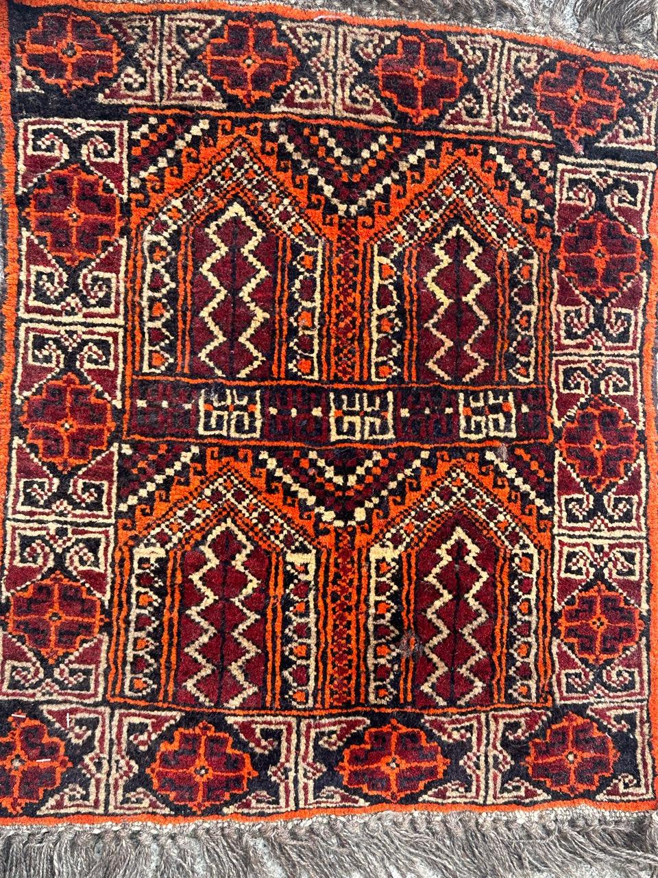 Wool nice small vintage Turkmen Baluch rug For Sale
