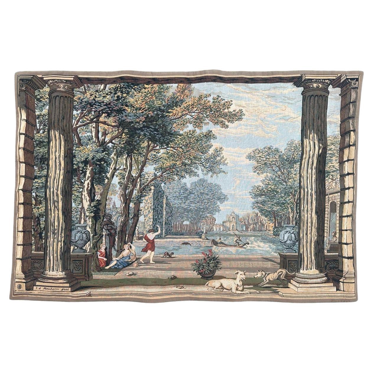 Bobyrug’s Nice Vintage Aubusson style Jacquard tapestry  For Sale