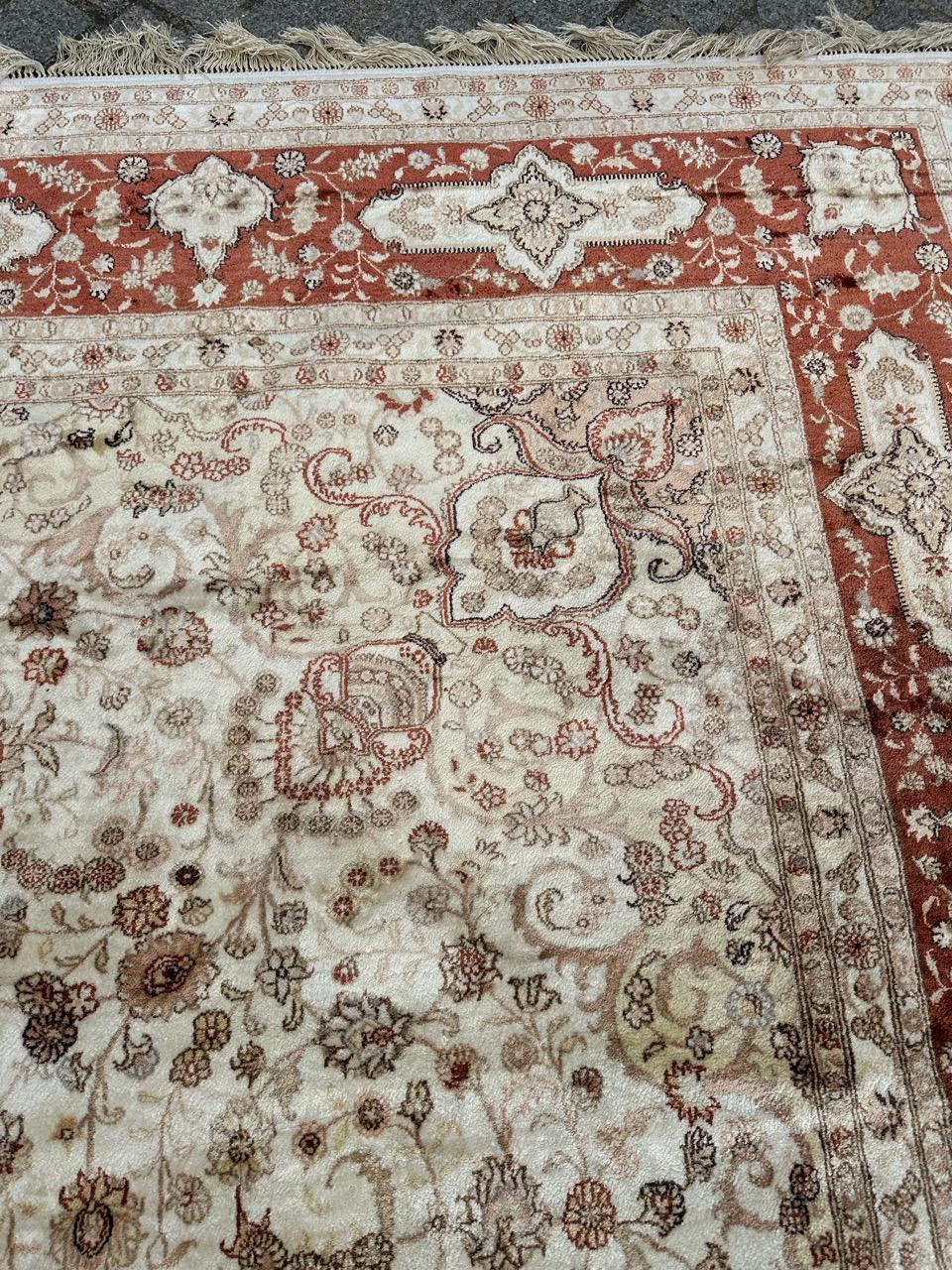 Bobyrug’s Nice vintage fine silk tabriz style Chinese rug  For Sale 1