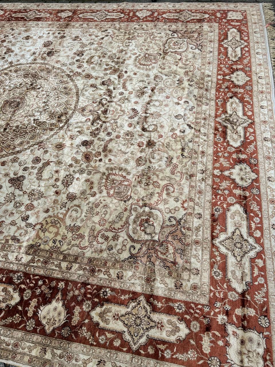 Bobyrug’s Nice vintage fine silk tabriz style Chinese rug  For Sale 4