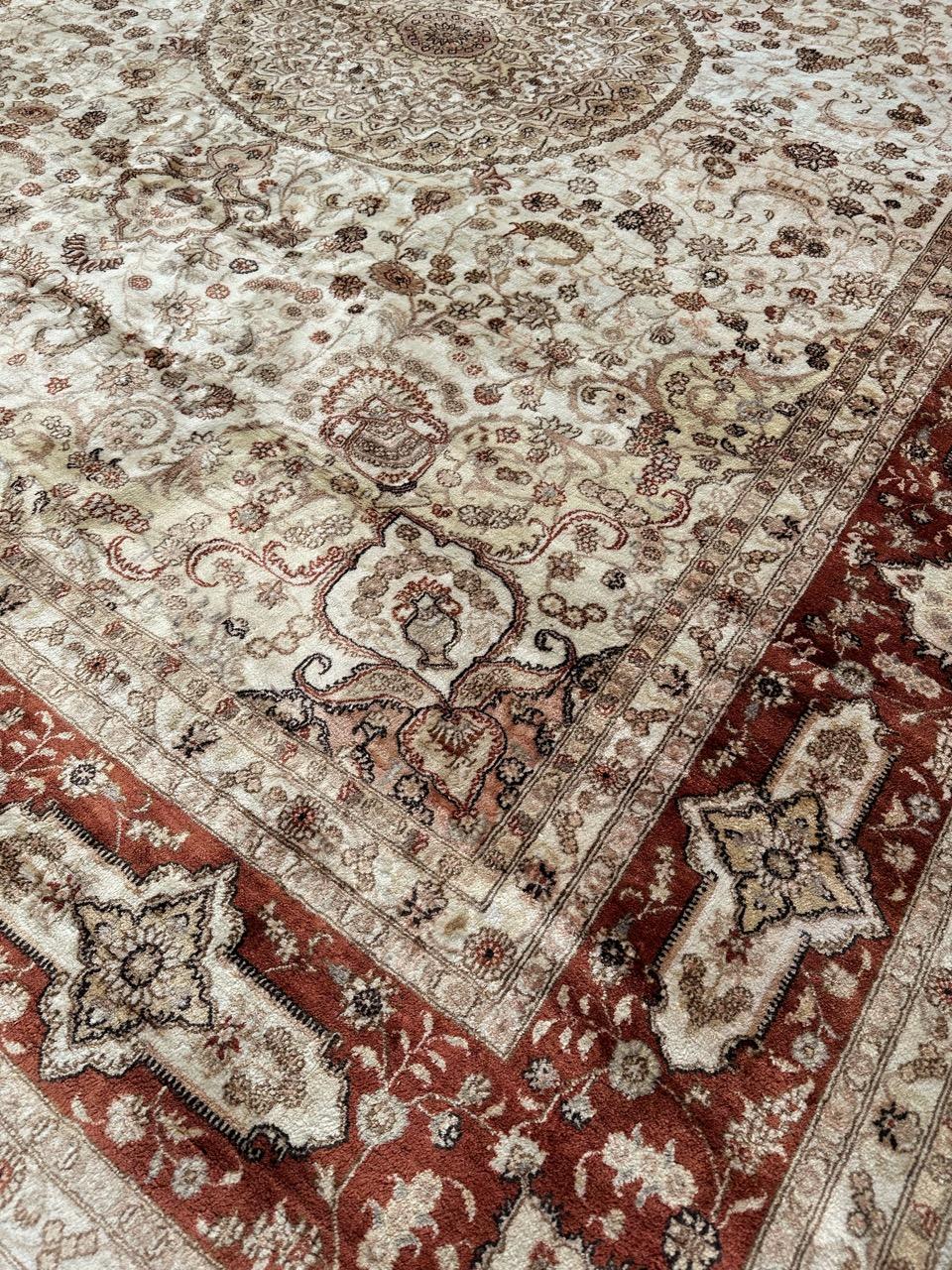 Bobyrug’s Nice vintage fine silk tabriz style Chinese rug  For Sale 7
