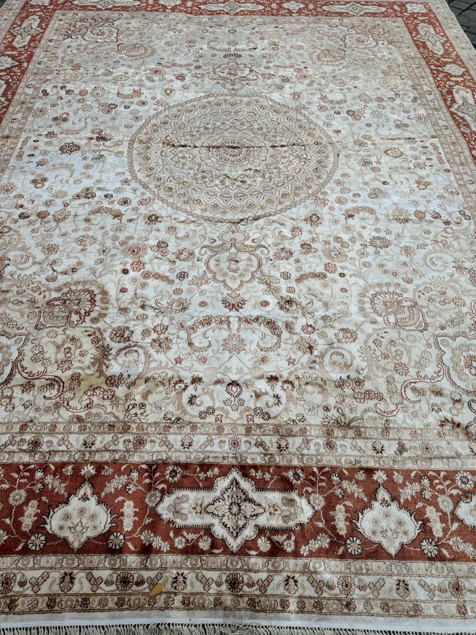 Bobyrug’s Nice vintage fine silk tabriz style Chinese rug  For Sale 9