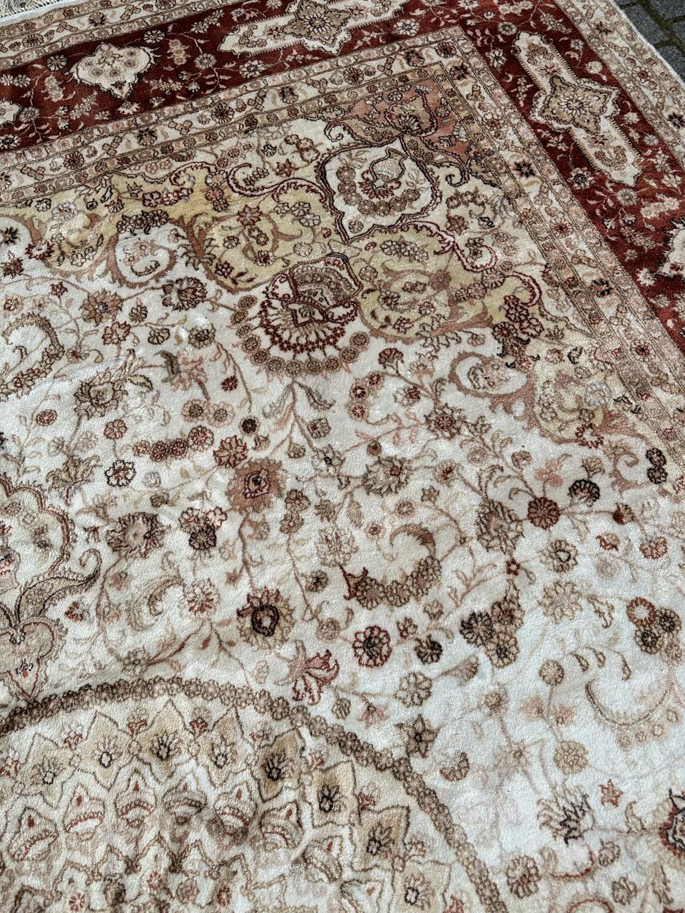 20th Century Bobyrug’s Nice vintage fine silk tabriz style Chinese rug  For Sale