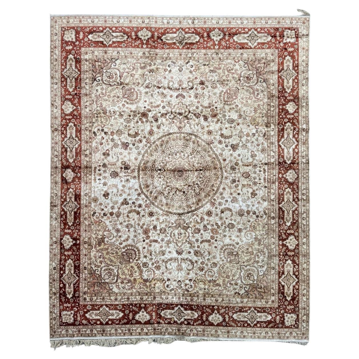 Bobyrug’s Nice vintage fine silk tabriz style Chinese rug  For Sale