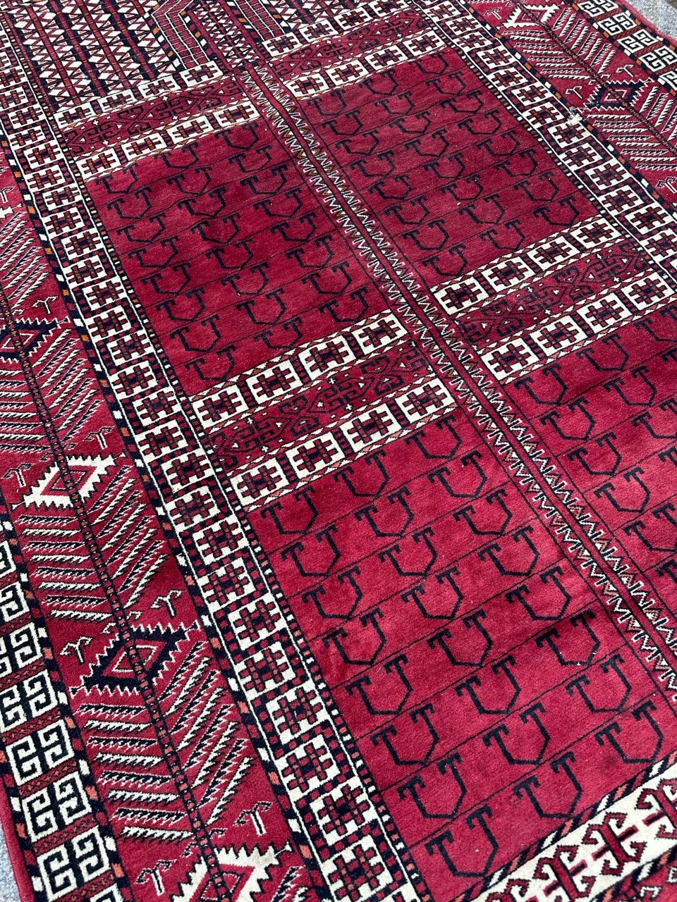 Wool Bobyrug’s nice vintage fine Turkmen Hachlou rug For Sale