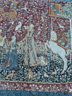 nice vintage French Aubusson style Jacquard tapestry “lady and licorn”