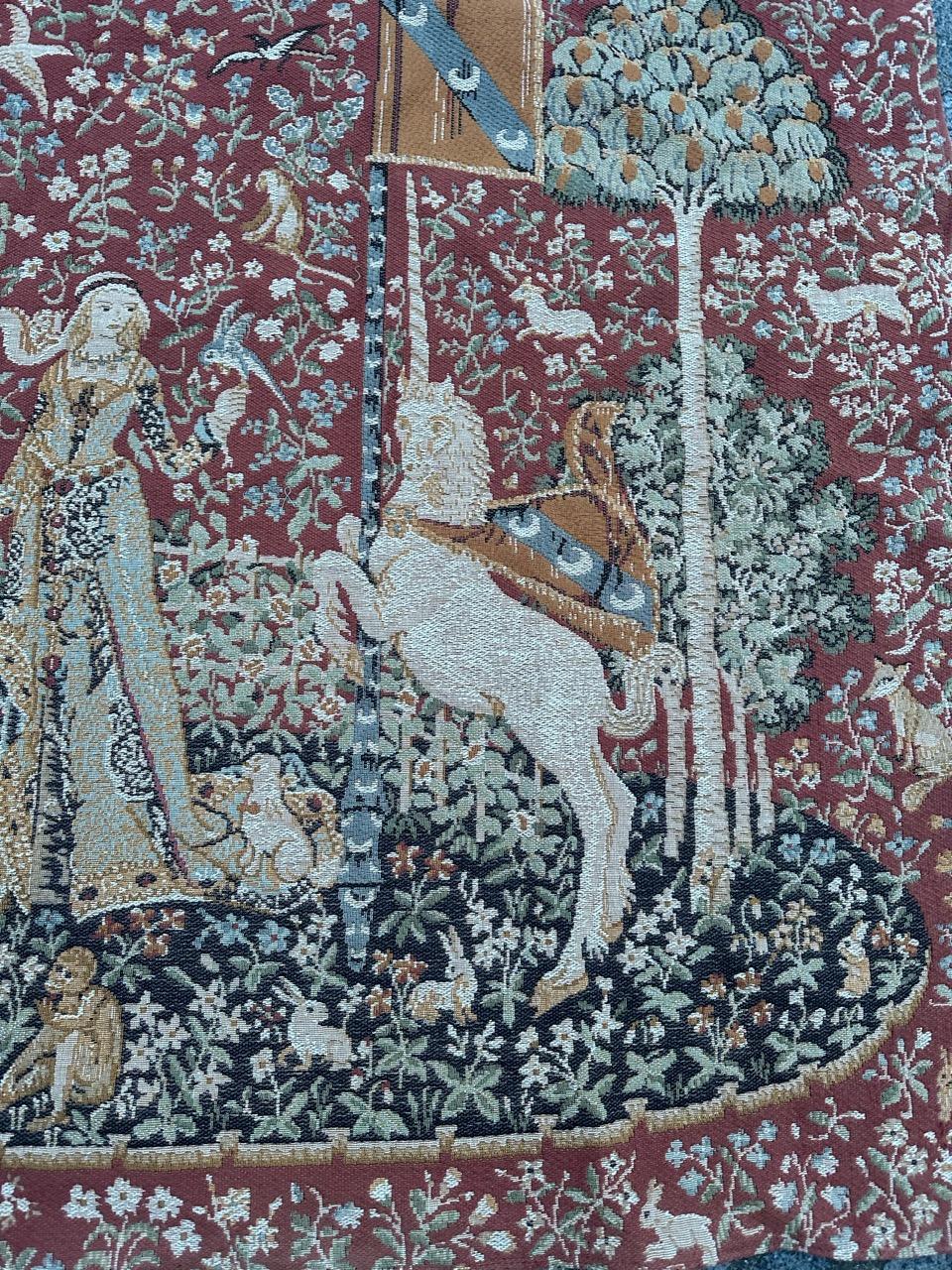 Machine-Made nice vintage French Aubusson style Jacquard tapestry “lady and licorn” For Sale