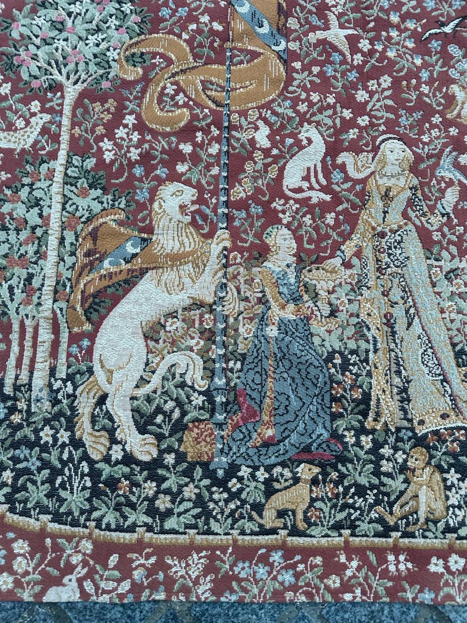 nice vintage French Aubusson style Jacquard tapestry “lady and licorn” In Good Condition For Sale In Saint Ouen, FR