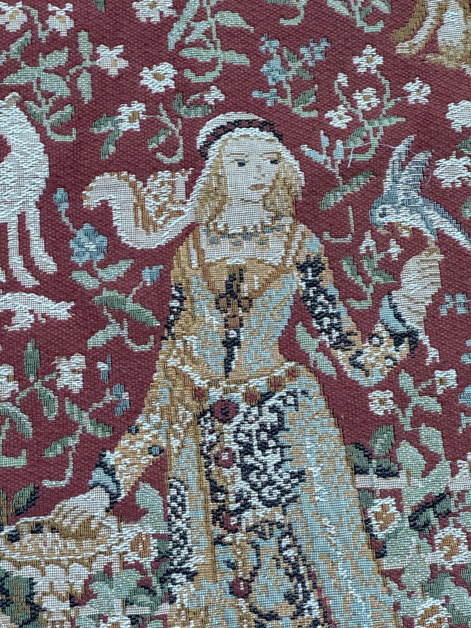 Bobyrug's schöne Vintage Französisch Aubusson Stil Jacquard-Wandteppich Dame und licorn (20. Jahrhundert) im Angebot