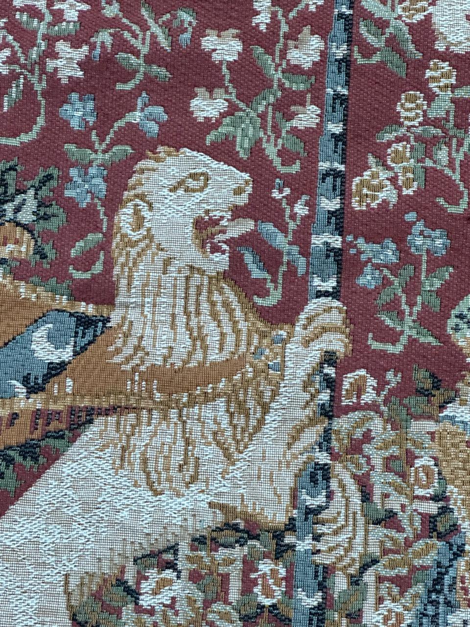 Wool nice vintage French Aubusson style Jacquard tapestry “lady and licorn” For Sale