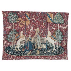 Bobyrug’s nice vintage French Aubusson style Jacquard tapestry “lady and licorn”