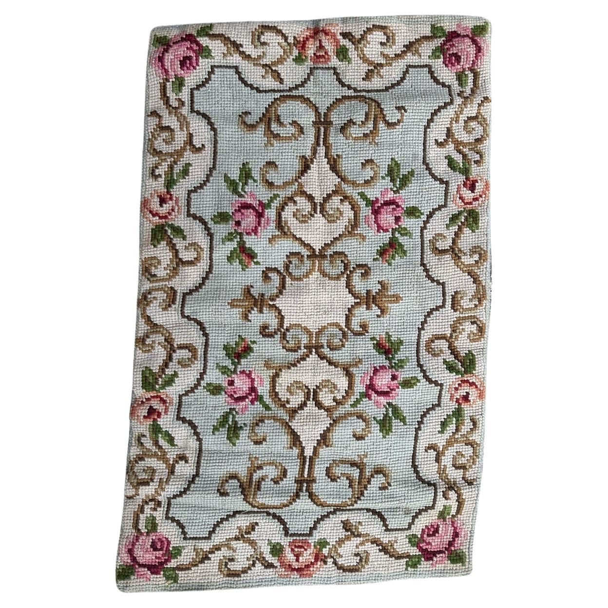 Bobyrug’s nice vintage French needlepoint rug  For Sale