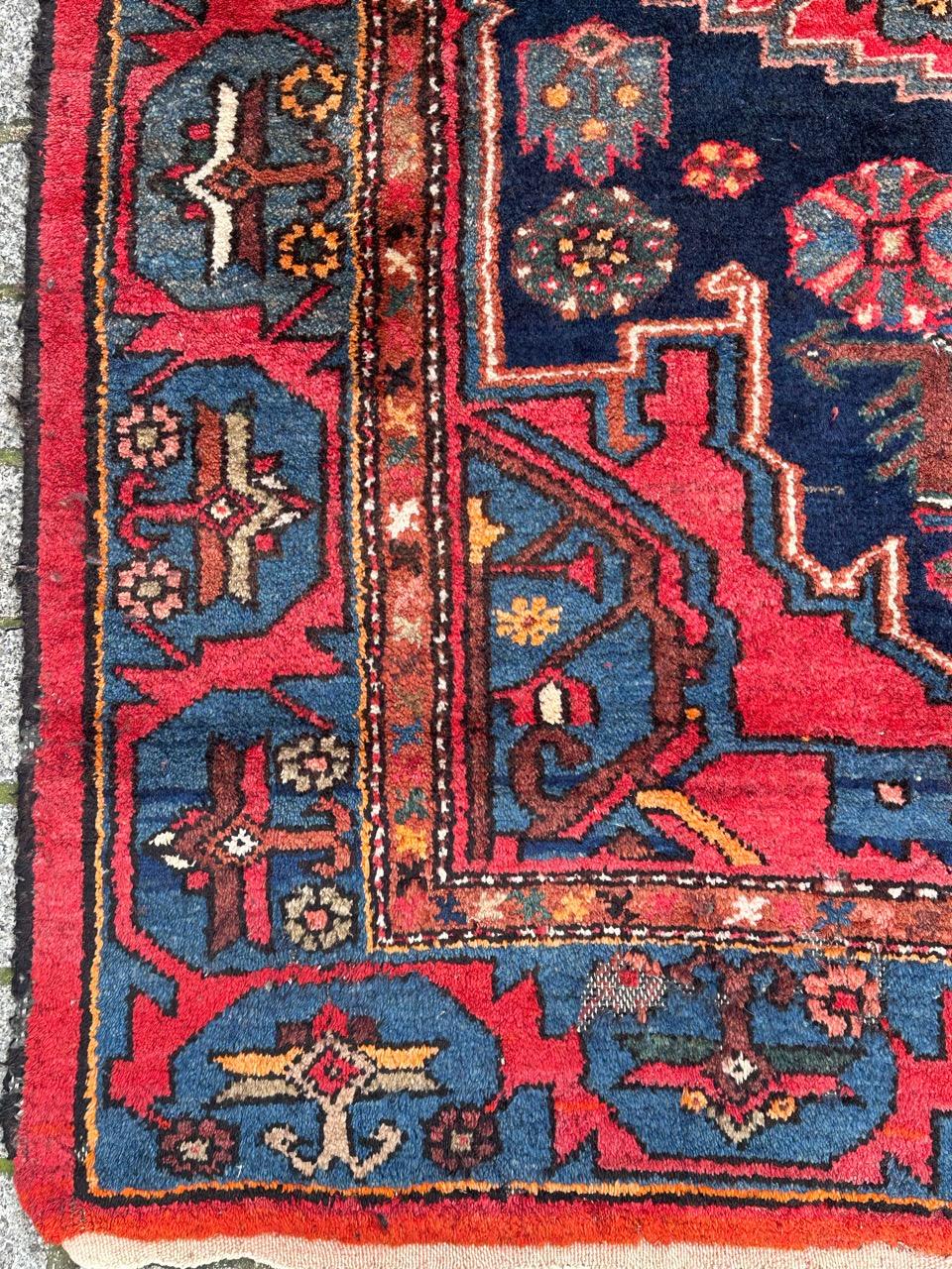 Rustic Bobyrug’s nice vintage Hamadan rug For Sale