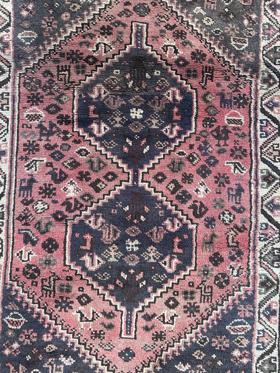 Rustic Bobyrug’s nice vintage Shiraz rug  For Sale