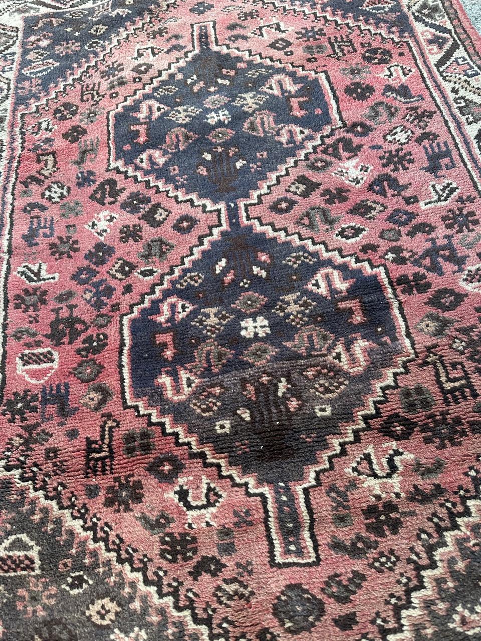 Wool Bobyrug’s nice vintage Shiraz rug  For Sale